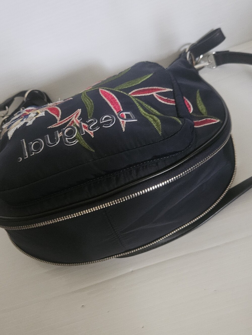 Desigual Siberia Floral Embroidered Shoulder Crossbody Bag Navy Blue Boho Bag - Picture 9 of 16